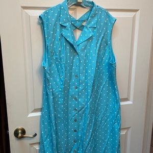 Sheri Martin sleeveless aqua polka dot dress /24W.